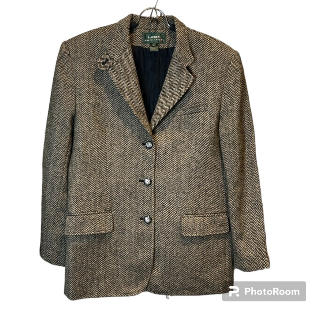 Lauren Ralph Lauren Brown Herringbone Wool Blazer